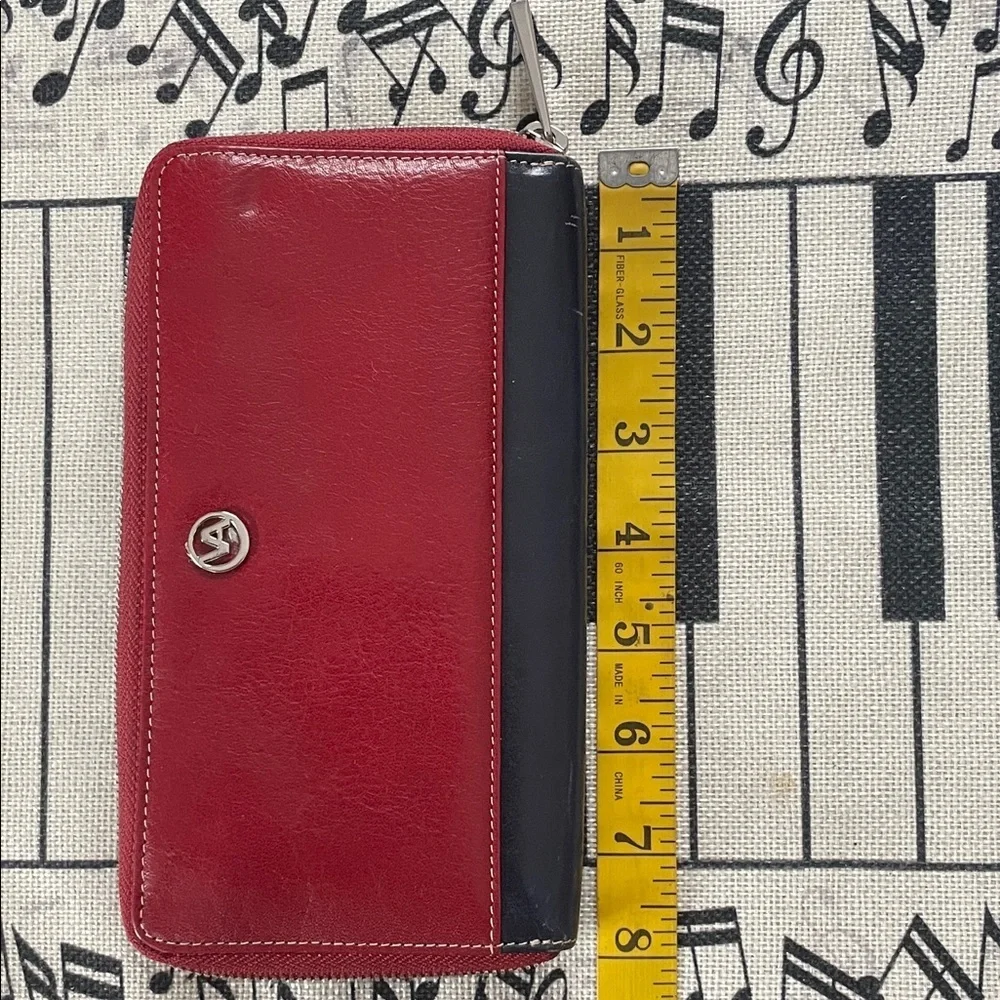 Valentina Red, Cognac and Black Zip Round Closure Change Zip Wallet